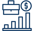 A blue line drawing of a briefcase and dollar sign.